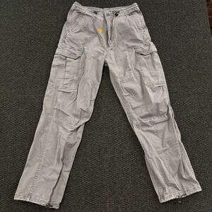 Brandy Melville Cargo Pants Light Gray‎ Utility Pockets Drawstring Waist Size M